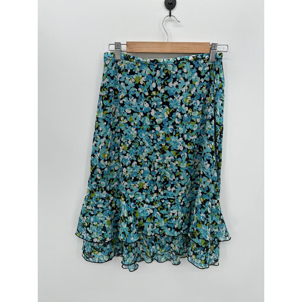 Christopher & Banks Womens Microfloral Y2K Midi Skirt Size S Ruffle Fairy